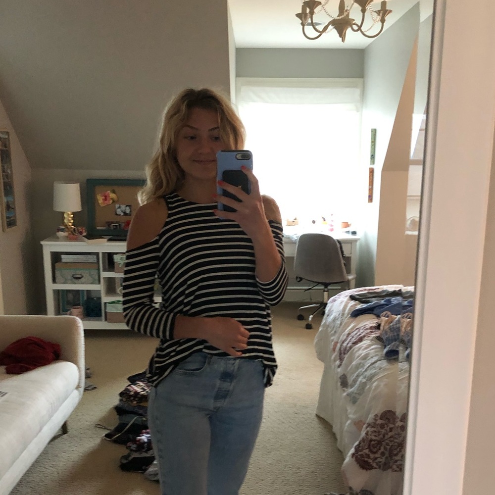Striped Cold Shoulder Tee